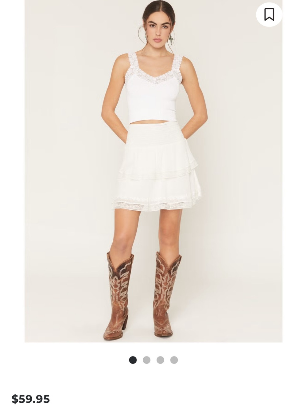 Shyanne / Boot Barn / High Waist White Tiered Lace Mini Skirt - Picture 4 of 5